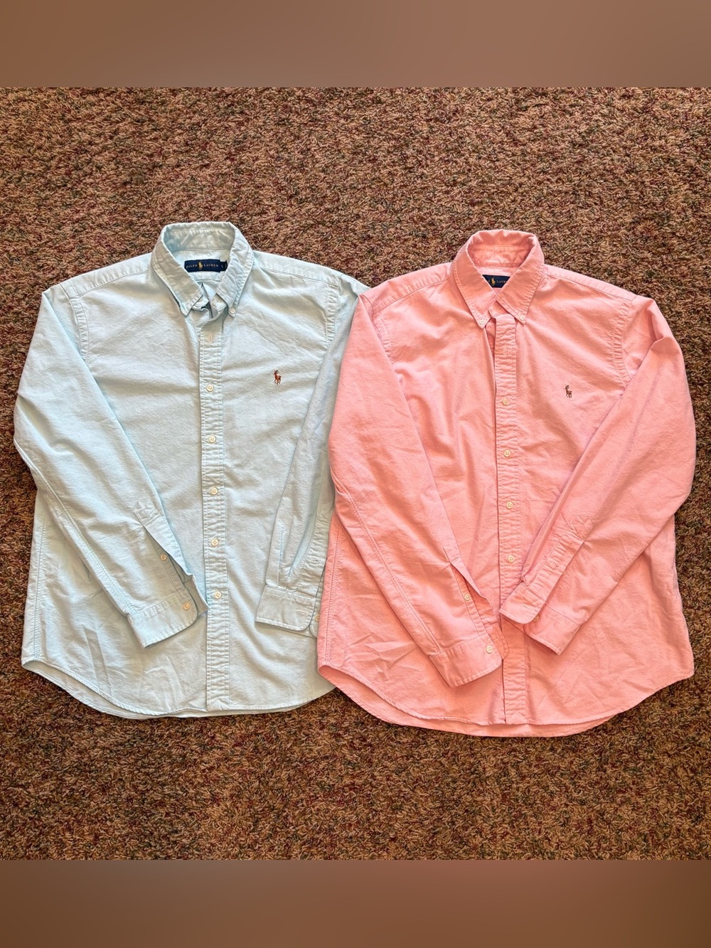 Ralph Lauren Lot Of Two Pastel Oxford L/S Button Up Shirts Blue & Pink Large